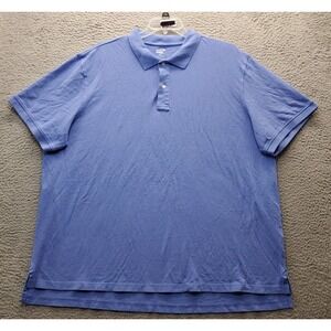 Lands' End Polo Shirt Mens 3XLT‎ Blue Stretch Cotton Performance High Low Slit